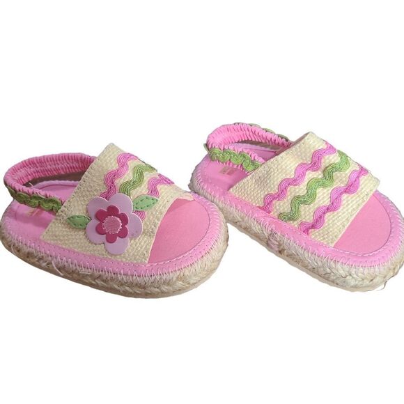 Baby Sandals Jute Floral Rick-Rack Fabric sz NB - 2 - Picture 5 of 13